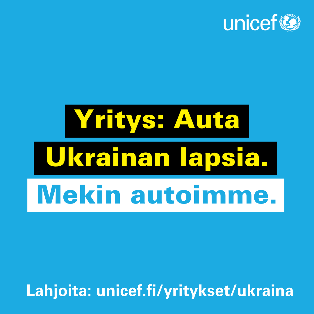 kuva, missä tekstinä "auta ukrainan lapsia, mekin autoimme."